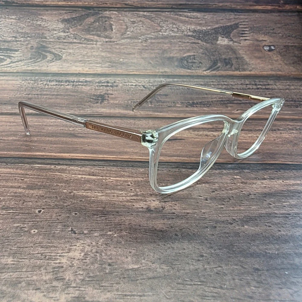 The Marc Jacobs Clear Square Eyeglass Frames Gold Temples 53-15 1V4 Women